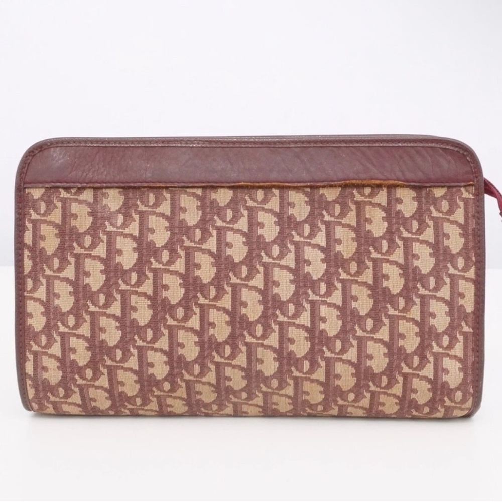 Christian Dior Burgundy Brown Monogram Trotter Clutch